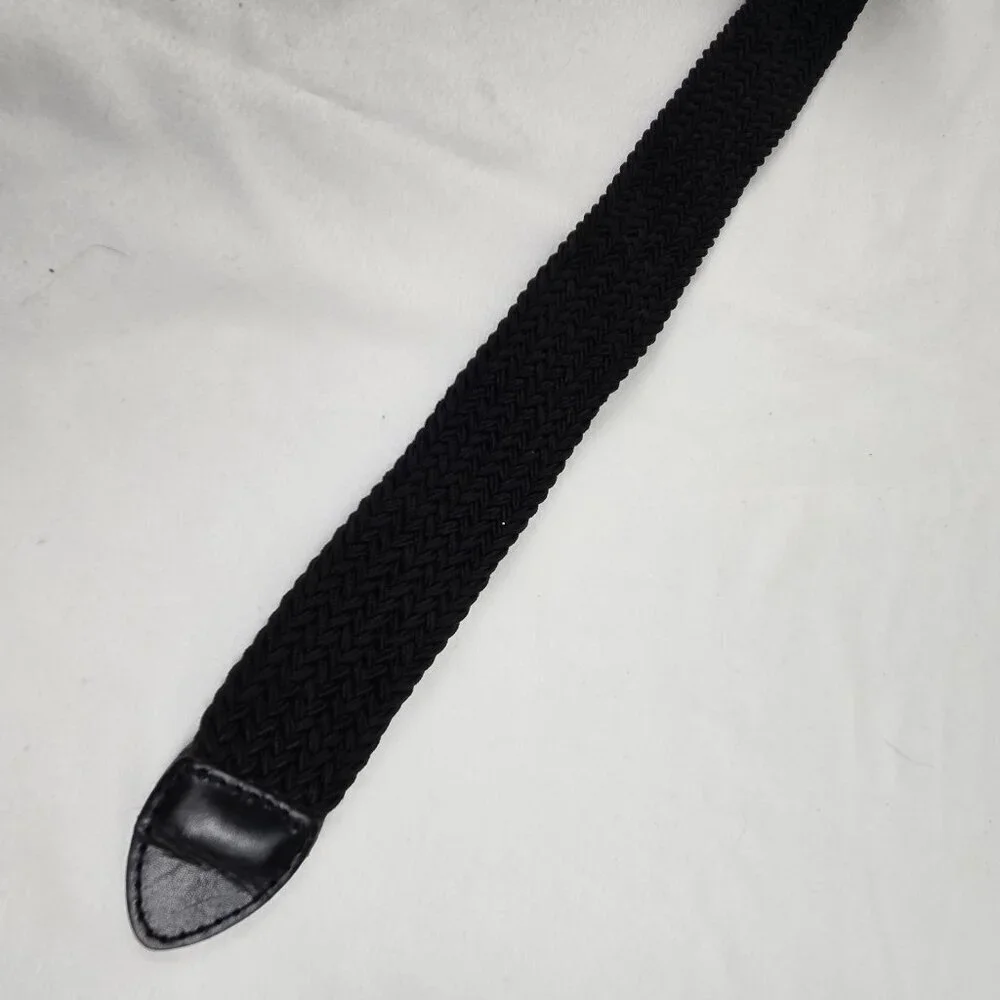 Dockers Men's Size 34 Black Woven Belt Leather Trim Silver Hardware Casual